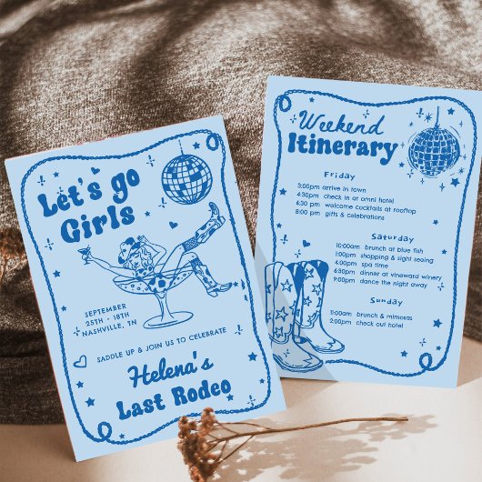 Invitation Week-end de Fiançailles Cowgirl Rodeo Disco Bleu