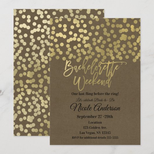 Invitation Week-end de Fiançailles Or Moderne Chic Rustique K (Devant / Derrière)