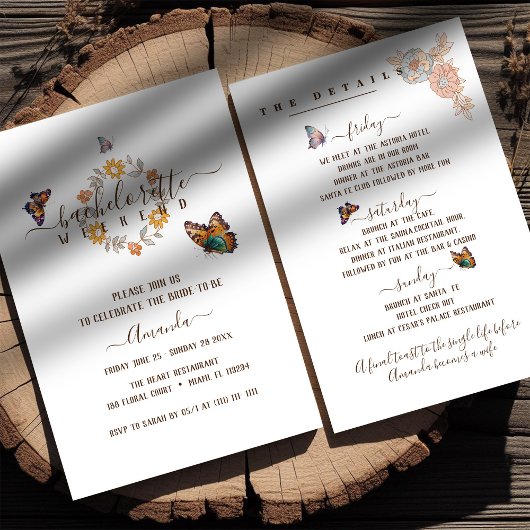 Invitation Week-end de Fille Simple Papillon Groovy Art