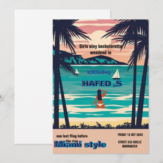 Invitation Week-end de filles d'été à Miami pour enterrement (Devant / Derrière)