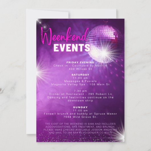 Invitation Week-end de jeune fille en rose néon violet Derniè (Dos)