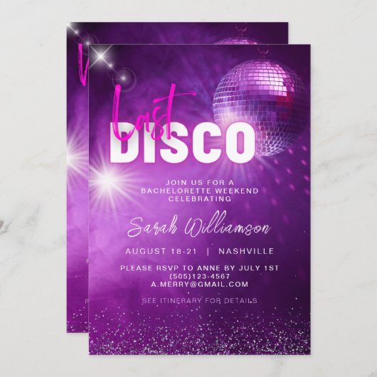 Invitation Week-end de jeune fille en rose néon violet Derniè (Devant / Derrière)