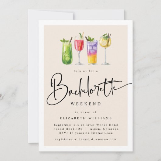 Invitation Week-end de la fête de la Bachelorette moderne (Devant)