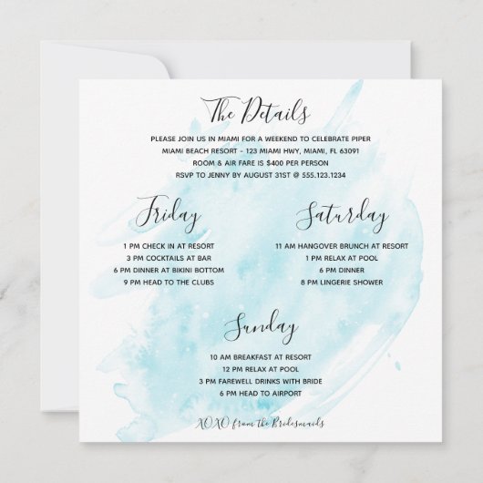 Invitation Week-end de plage de Bachelorette (Dos)