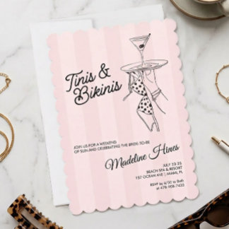 Invitation Week-end de Tinis et Bikinis rayés rose chic