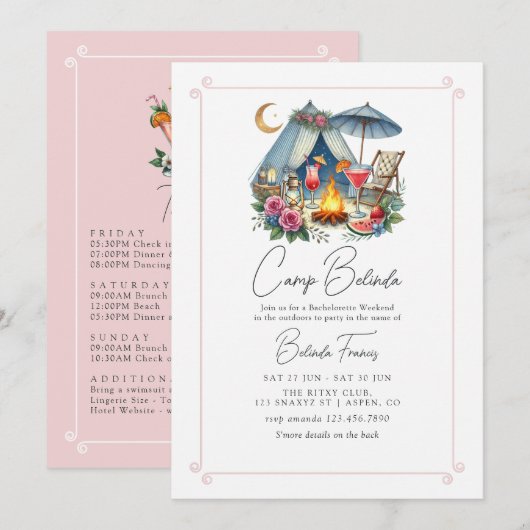Invitation Week-end d'enterrement de la mariée au camp rustiq (Devant / Derrière)