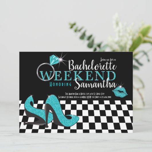 Invitation Week-end d'enterrement | noir et turquoise (Debout devant)