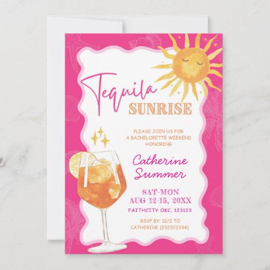 Invitation Week-end d'été Tequila Sunrise Bachelorette (Devant)
