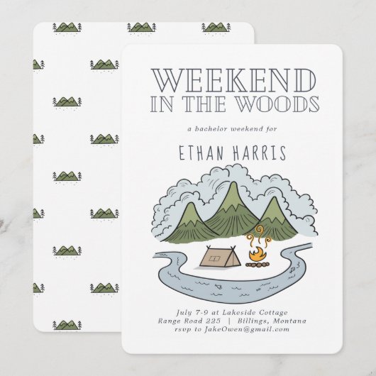 Invitation Week-end en forêt | Enterrement de vie de garçon (Devant / Derrière)