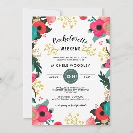 Invitation Week-end Floral Rose Turquoise (Devant)