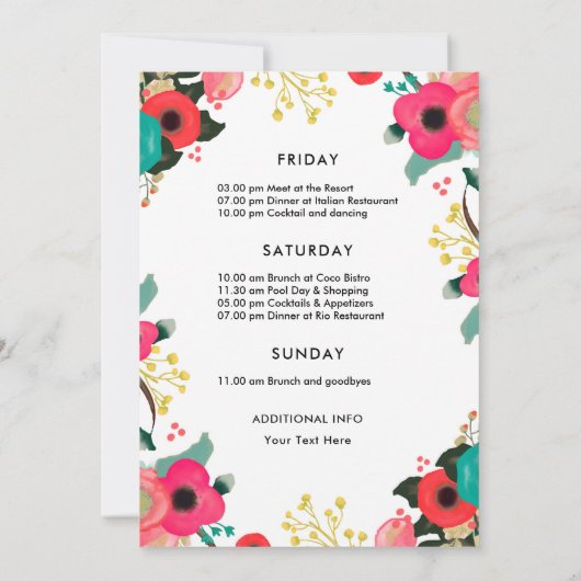 Invitation Week-end Floral Rose Turquoise (Dos)
