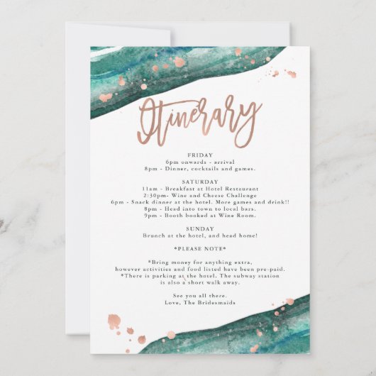 Invitation Week-end Gold Geode turquoise et Rose (Dos)