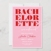 Invitation Week-end Gras Rose & Rouge Bachelorette (Devant)