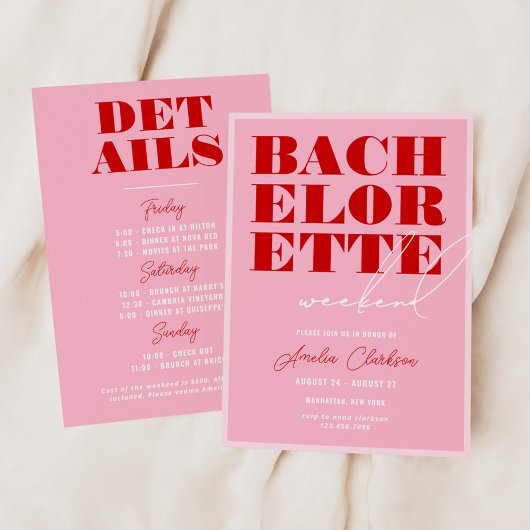 Invitation Week-end Gras Rose & Rouge Bachelorette