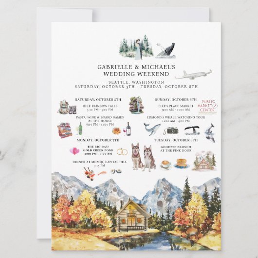 Invitation Week-end mariage à Seattle | itinéraire (Devant)