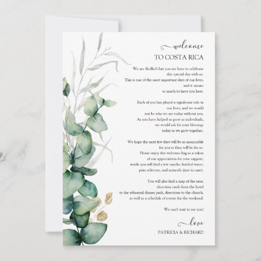 Invitation Week-end Mariage Itinéraire Verdure Eucalyptus (Devant)