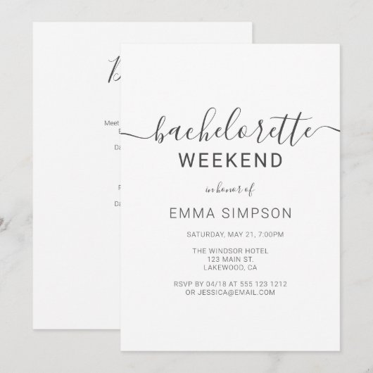 Invitation Week-end moderne simple Bachelorette (Devant / Derrière)