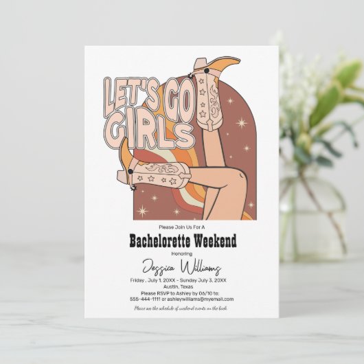 Invitation Week-end Retro Pastel Rodeo Rose Bachelorette (Debout devant)