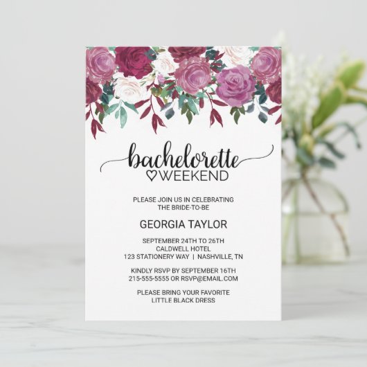 Invitation Week-end Simple Marsala et Bachelorette Bourgogne (Debout devant)