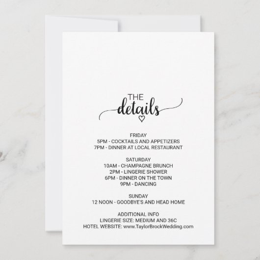 Invitation Week-end Simple Marsala et Bachelorette Bourgogne (Dos)