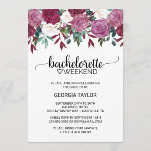 Invitation Week-end Simple Marsala et Bachelorette Bourgogne