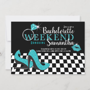Invitation Weekend de Bachelorette noir & turquoise