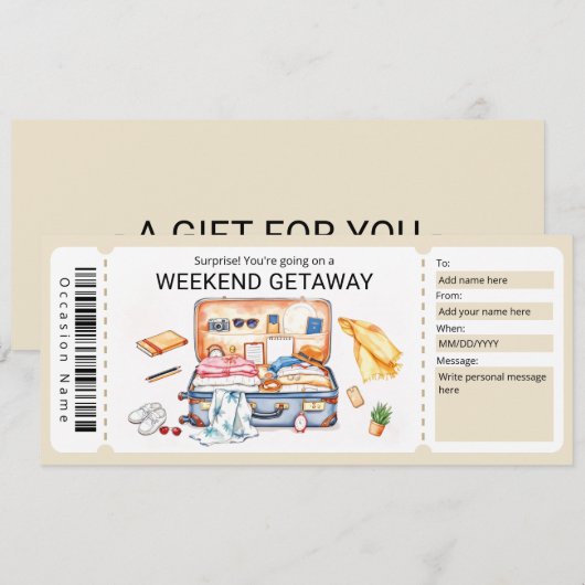 Invitation Weekend Getaway Voucher (Devant / Derrière)