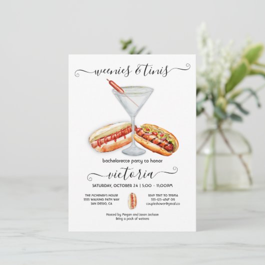 Invitation Weenies & Tinis Anniversaire Bachelorette (Debout devant)
