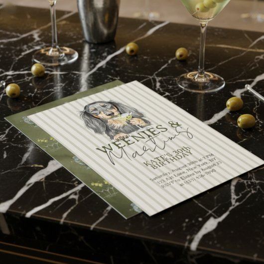 Invitation Weenies tirés à la main et Martinis Dachshund