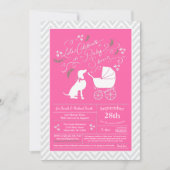 Invitation Weimaraner Chien Baby shower fille rose (Devant)