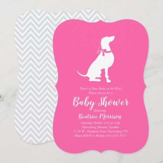 Invitation Weimaraner Chien Baby shower fille rose (Devant / Derrière)