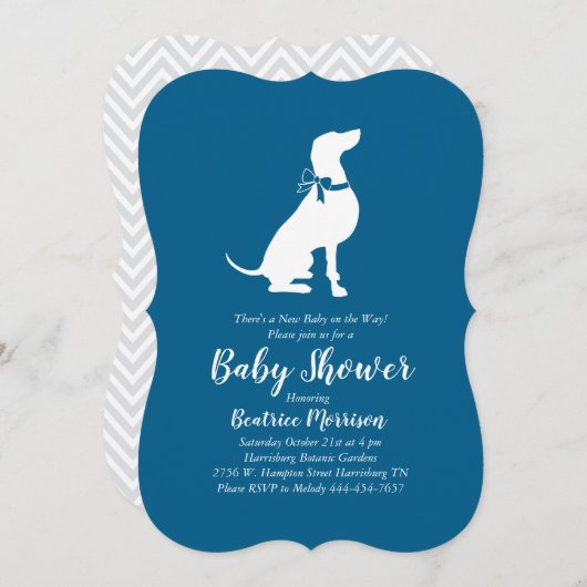 Invitation Weimaraner Chien Baby shower Garçon bleu (Devant / Derrière)