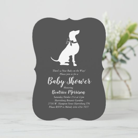 Invitation Weimaraner Chien Baby shower genre neutre (Debout devant)