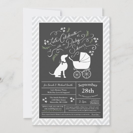 Invitation Weimaraner Chien Baby shower genre neutre (Devant)