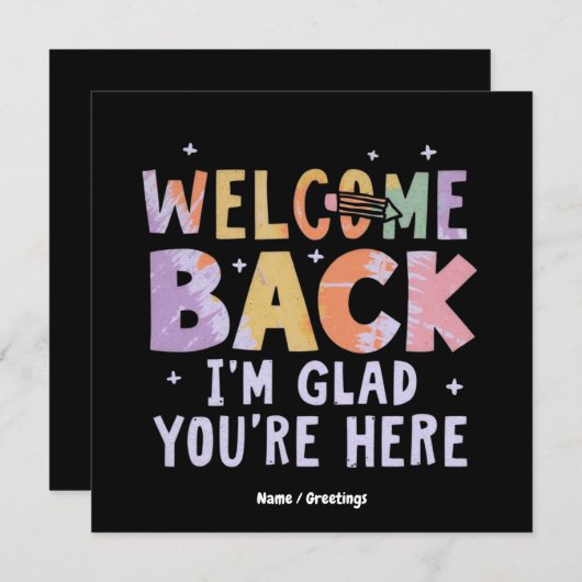 Invitation Welcome Back I'm Glad You're Here First Day School (Devant / Derrière)