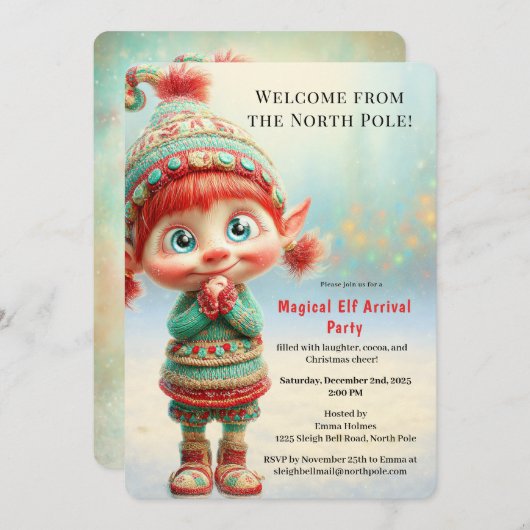 Invitation Welcome Elf Party | North Pole Arrival Celebration (Devant / Derrière)