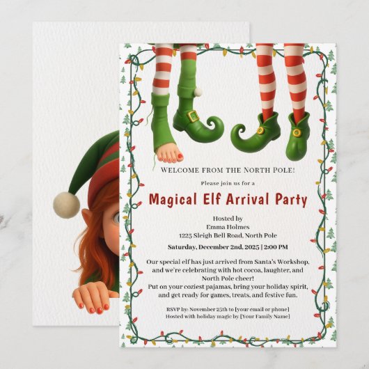 Invitation Welcome Elf Party | North Pole Arrival Celebration (Devant / Derrière)