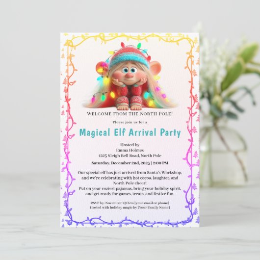 Invitation Welcome Elf Party | North Pole Arrival Celebration (Debout devant)