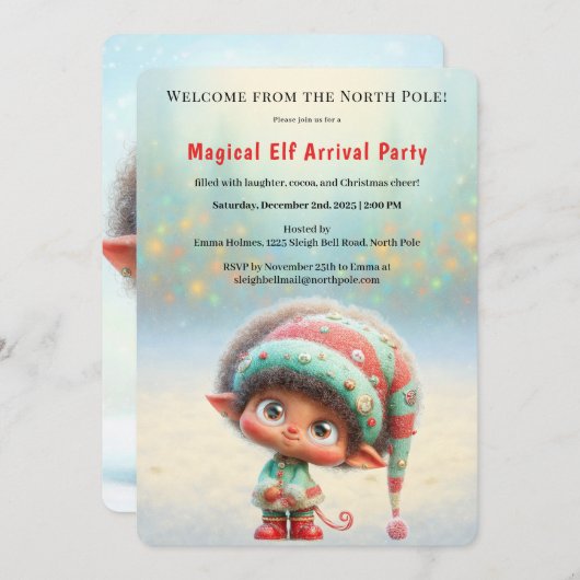 Invitation Welcome Elf Party | North Pole Arrival Celebration (Devant / Derrière)