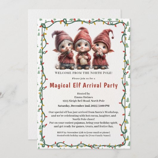 Invitation Welcome Elf Party | North Pole Arrival Celebration (Devant / Derrière)