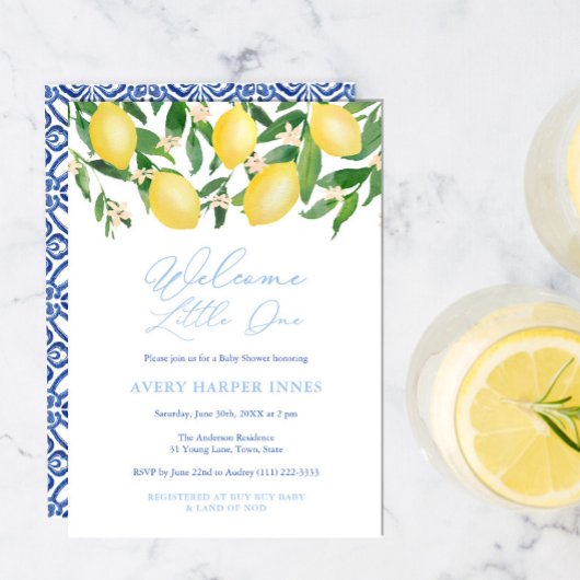 Invitation Welcome Little One Amalfi Lemons Boy Baby Shower