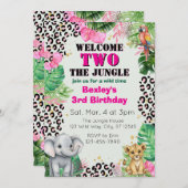 Invitation Welcome TWO Jungle Pink 2nd Birthday (Devant / Derrière)