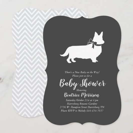 Invitation Welsh Corgi Baby shower Chien Neutre Genre (Devant / Derrière)
