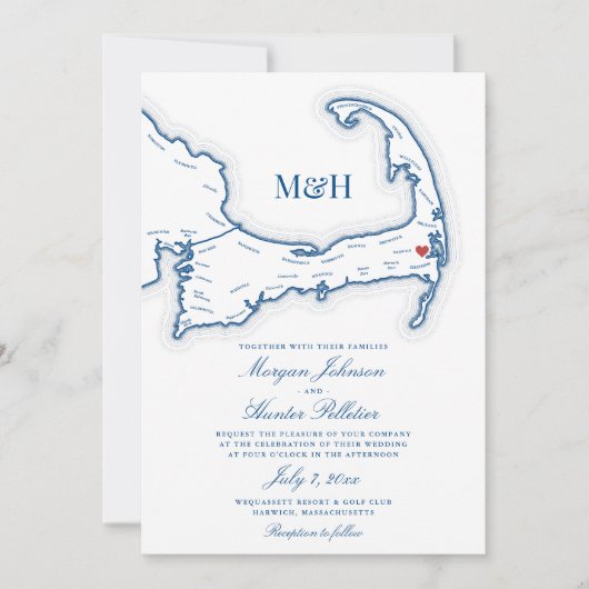 Invitation Wequassett Resort Harwich Cape Cod Mariage (Devant)