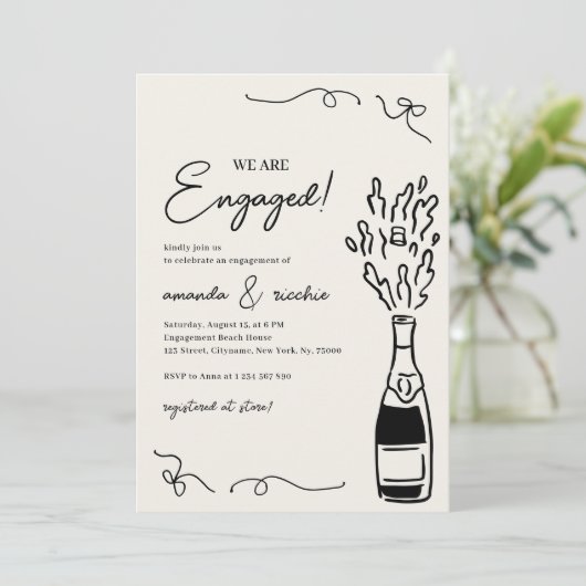 Invitation Were Engaged Hand Drawn Champagne Engagement Party (Debout devant)