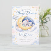 Invitation We're Over the Moon Elephant Boy Baby Shower (Debout devant)