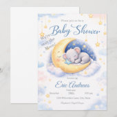 Invitation We're Over the Moon Elephant Boy Baby Shower (Devant / Derrière)