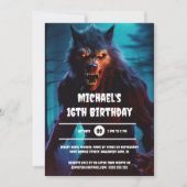 Invitation Werewolf homme nuit forêt halloween anniversaire a (Devant)