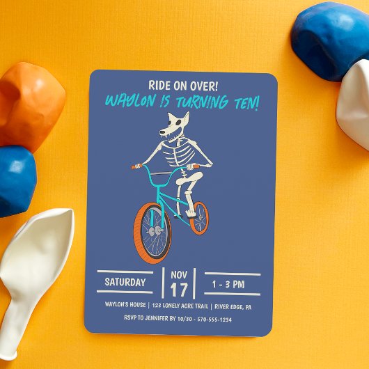 Invitation Werewolf Skeleton on a BMX Bike Boys Birthday