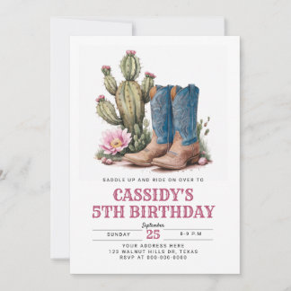 Invitation West Cowgirl Cactus Aquarelle fête d'anniversaire